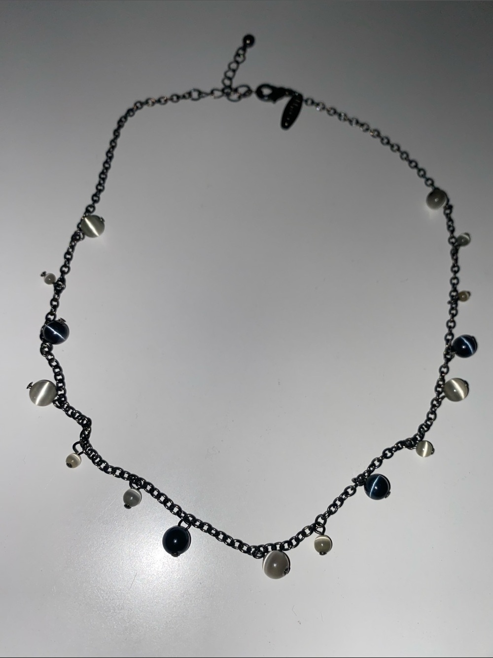 Black and Silver Drop Charm Necklace